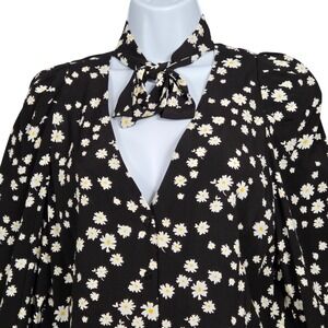 Maje Paris Women's 4 Cosini Floral Daisy Button Down Long Sleeve Blouse Tie Neck
